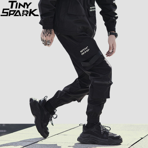 2022 Streetwear Hip Hip Cargo Pants Joggers Side Pockets Harajuku Men Baggy Trousers HipHop Joggers Pants Black Street Wear ► Photo 1/6