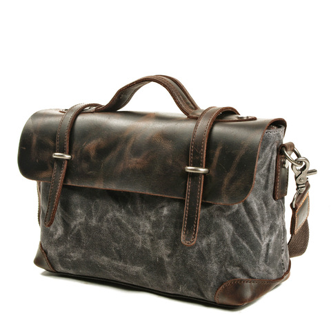 The new men's bag horizontal shoulder slung portable leisure locomotive bag fashion business briefcase canvas leather ► Photo 1/6