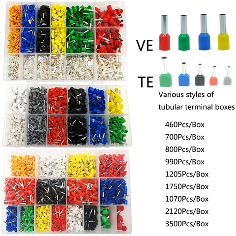 Cable Wire Connector Electrical Tube Terminals Multiple box styles Pre-Insulated Crimping Sleeve terminal suit 3500/1070 PCS ► Photo 1/6