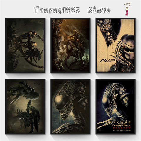 New Alien vs. Predator AVP Home Furnishing decoration Kraft Movie retro Poster Drawing core Wall stickers ► Photo 1/6