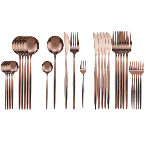 30Pcs Rose Cutlery Set Stainless Steel Dinnerware Set Gold Dinnerware Shiny Flatware Set Dinner Knife Fork Spoon Fruit Cake Fork ► Photo 1/1