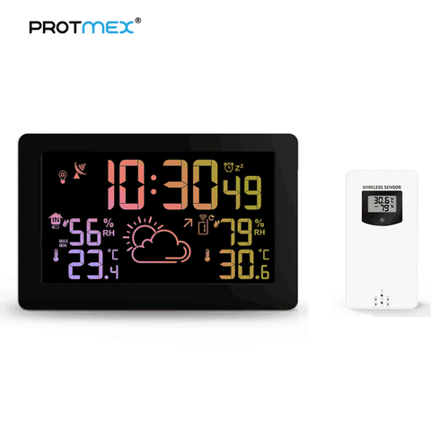 Protmex PT3378A Weather Station, Wireless Indoor Outdoor Thermometer Hygrometer Digital Alarm Clock Barometer Forecast ► Photo 1/6