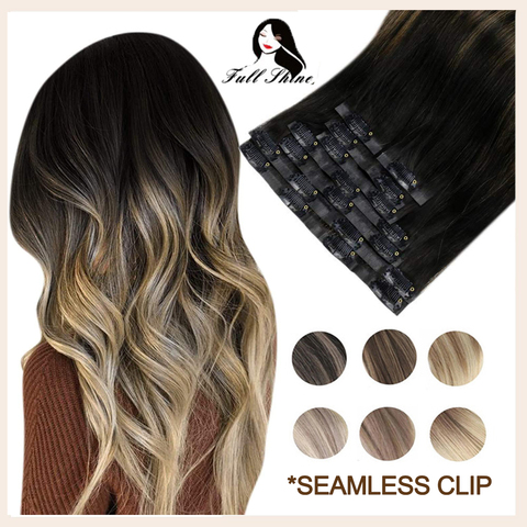 Full Shine Seamless Clip in Human Hair Extension 8Pcs 100g PU Clip Blond Color Seamless Skin Weft 100% Machine Remy Human Hair ► Photo 1/6