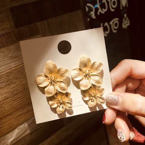 Fashion Women Cream Lacquered Layering Petals Daisy Big Flower Drop Earrings For Women Fashion Jewelry Accessories ► Photo 1/6