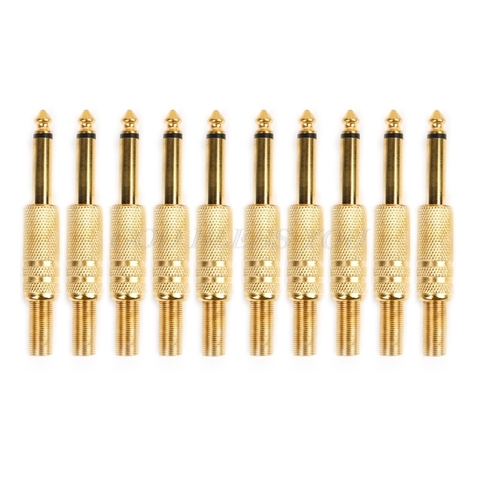 10 Pcs Gold Plated 6.35mm Male 1/4 Mono Jack Plug Audio Connector Soldering Drop Shipping ► Photo 1/6