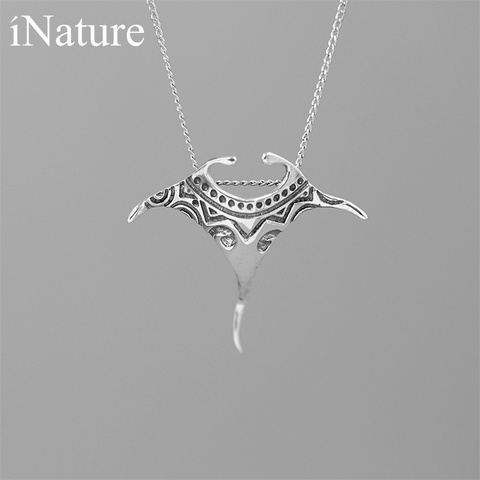 INATURE Vintage 925 Sterling Silver Manta Ray Fish Pendant Necklace Women Men Fashion Jewelry Gift ► Photo 1/2