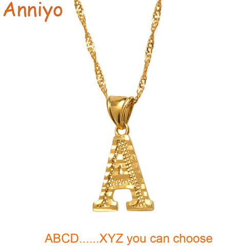 Anniyo A-Z Small Letters Necklaces Women/Girl Gold Color Initial Pendant Thin Chain English Letter Jewelry Alphabet Gift #058002 ► Photo 1/6