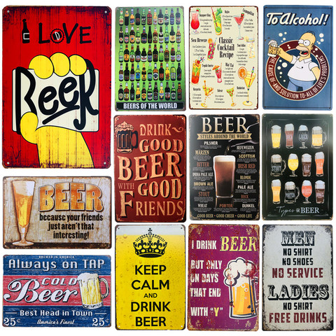 Vintage I Love Beer Metal Tin Signs Pub Tavern Wall Decor for Bar Pub Club Man Cave Retro Metal Art Posters ► Photo 1/6