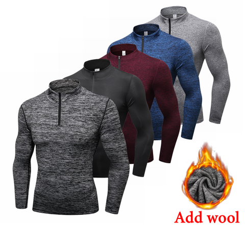 Winter Long Sleeve Zipper Sport Shirt Men , Fitness Tights Quickly Dry Men's Running T shirt Sportswear T-shirts Mens Rashgard ► Photo 1/6