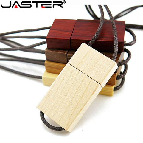 JASTER Lanyard Wooden USB Flash Drive red wood pendrive 4GB 16GB 32GB 64GB bamboo Memory Stick wedding gifts free custom logo ► Photo 1/6