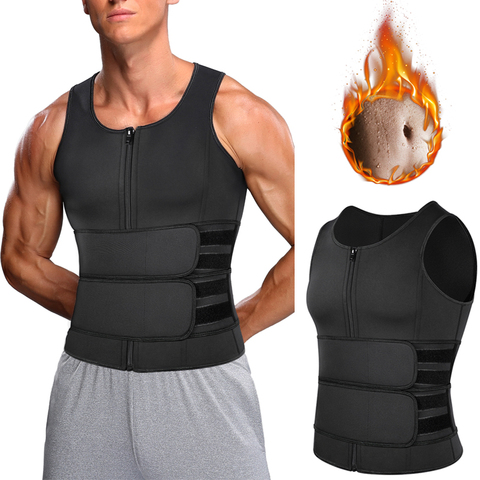 Men Body Shaper Sauna Vest Waist Trainer Double Belt Sweat Shirt Corset Top Abdomen Slimming Shapewear Fat Burn Fitness Top ► Photo 1/6