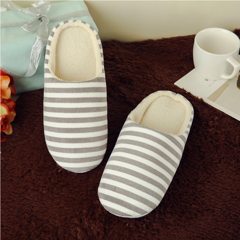 2022 Sandals Women Men Warm Striped Home Slippers Women Indoors slip on Flats Cozy Winter House Shoes Woman Soft ► Photo 1/6
