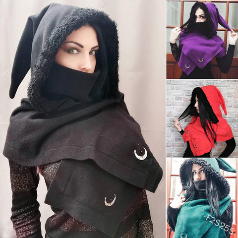 Medieval Women Retro Gothic Hooded Shawl Coat Witch Vampire Cosplay Costume Halloween Carnival Party Elf Hat Caps Cloak Scarf ► Photo 1/5