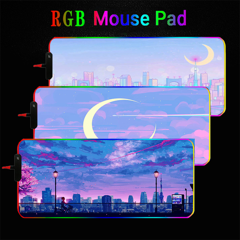 Sailor Moon landscape Gaming Mouse Pad RGB Computer Mouse Pad Large Gaming Mousepad XL Mouse Pads Pink PC Gamer 900x400 Desk Mat ► Photo 1/6