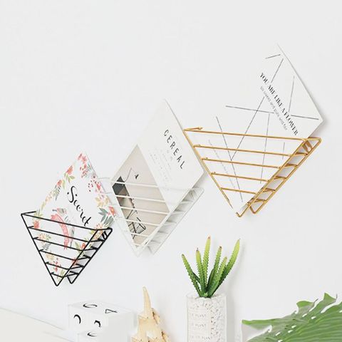 1pc Nordic Geometric Shape Iron Magazine Storage Rack Wall Hanging Basket Home Book Organizer Decor For Magazine Book ► Photo 1/6