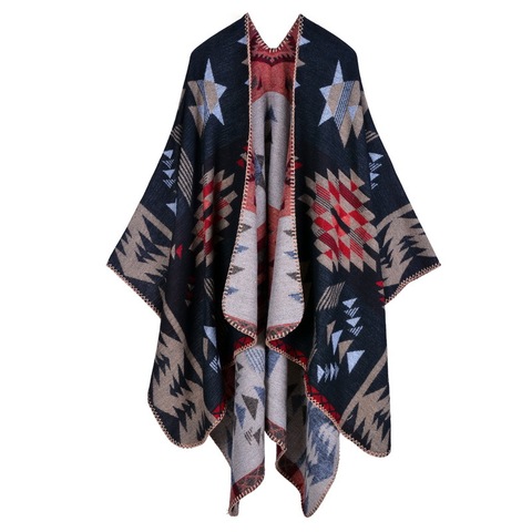 Luxury Brand Geometric Ponchos 2022 Cashmere Scarves Women Winter Warm Shawls and Wraps Pashmina Thick Capes blanket Femme Scarf ► Photo 1/5