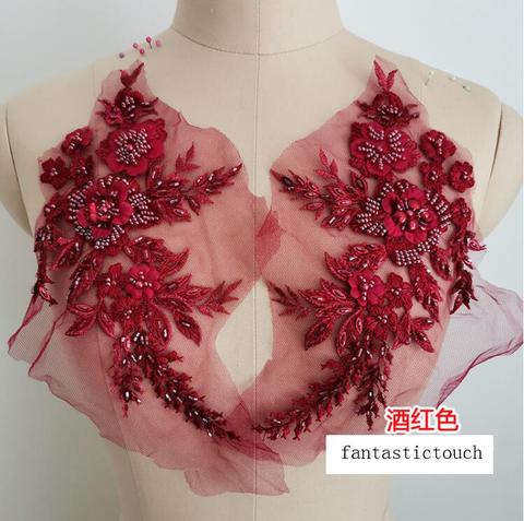 New Arrival 1 Piece Luxury Beaded Craft High End Flower Embroidery Sewing Lace Neckline Applique Trims 3D Venise Patches ► Photo 1/6