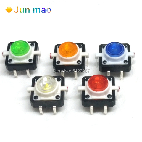 5PCS 1 set 12X12X7.3 Tactile Push Button Switch Momentary Tact LED 5 Color 12X12X7.3mm 12*12*7.3mm DC12V 50mA ► Photo 1/6