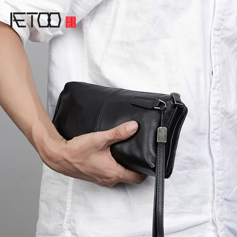 AETOO Men's handbags, men's leather soft leather casual handbags, long zip-up wallets, leather mobile phone bags ► Photo 1/6