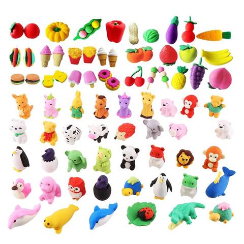 100PCS Cartoon Erasers Creative Pencil Eraser Lovely Animal Fruit Vegetable Shape Erasers (50PCS Animals, 50PCS Fruits) ► Photo 1/6