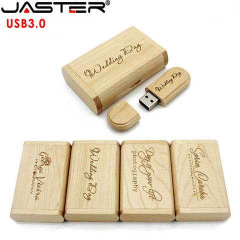 JASTER USB 3.0 original wooden usb+Box pendrive 4GB 8GB 16GB 32GB 64GB usb Flash Drive  Memory Stick wedding Gift 1PCS free logo ► Photo 1/6