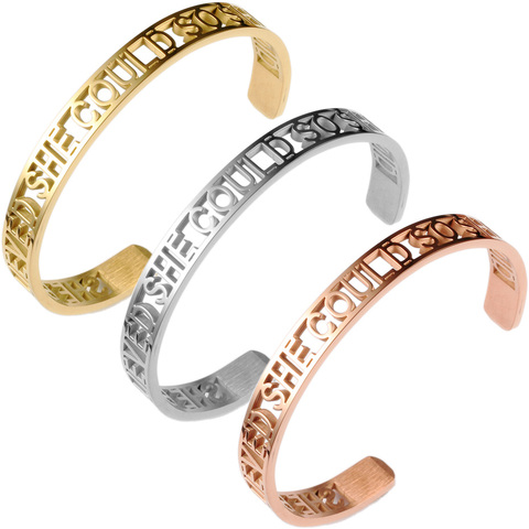 Carvort SHE BELIEVED SHE COULD SO SHE DID 8mm Women Inspirational Engraved Mantra Bracelet- Stainless Steel Bangle for Girls ► Photo 1/6