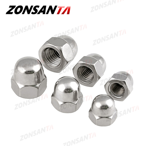 ZONSANTA Acorn Nuts M3 M4 M5 M6 M8 M10 M12 M14 M16 304 Stainless Steel Decorative Cap Blind Nuts Caps Covers Hex Dome Acorn Nut ► Photo 1/6