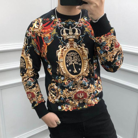 Luxury Black Gold Baroque Fashion Print Sweatshirt Men Streetwear Sweatshirt Palace Poleron Hombre Men Clothing High Quality ► Photo 1/6