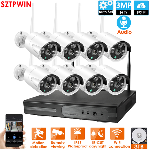 8CH 3.0MP Audio FHD Wireless NVR Kit P2P Indoor Outdoor IR Night Vision Security  3.0MP audio IP Camera WIFI CCTV System ► Photo 1/6