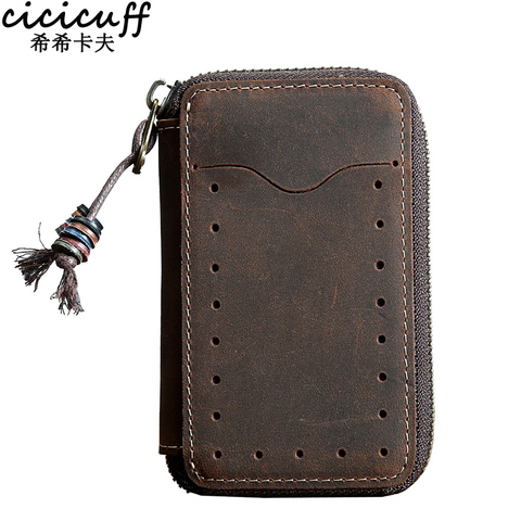 High Quality Men Genuine Leather Key Holder Leather Key Wallet Zip Male Housekeeper Women Keychain Case Bag Keys Organizer Pouch ► Photo 1/6