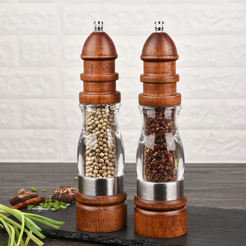 Wooden Salt and Pepper Grinder Set - Wood and Acrylic Mills, Adjustable coarseness ceramic grinder ► Photo 1/6