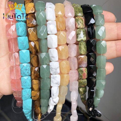8*12mm Natural Faceted Beads Rectangle Agates Jades Pink Quartz Beads For Jewelry Making DIY Bracelet Earrings Accessories 7.5'' ► Photo 1/6