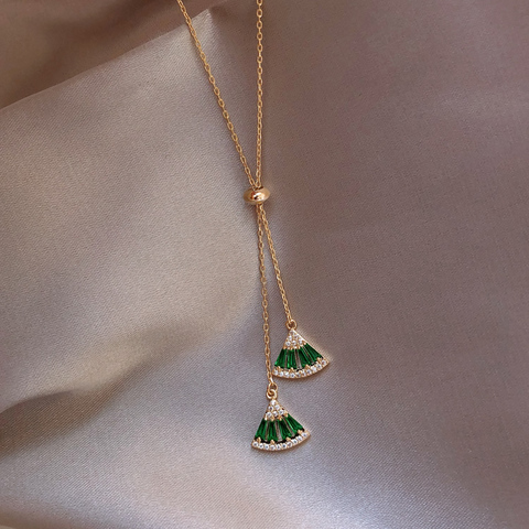 Hot selling green zircon crystal fan-shaped geometric necklace pendant necklace elegant party ladies necklace jewelry for women ► Photo 1/6