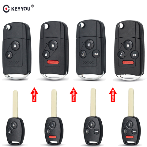 KEYYOU Flip Key Modified Folding Remote Car Key Shell Case Fob For Honda Accord Pilot Cr-V Civic Insight Ridgeline 2003-2013 ► Photo 1/6