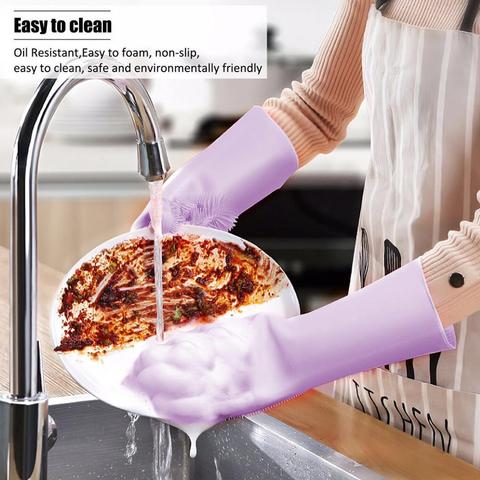 Dishwashing Gloves Magic Silicone Dishwashing Scrubber Dish Washing Sponge Rubber Scrub Gloves Kitchen Cleaning 1 Pair ► Photo 1/6