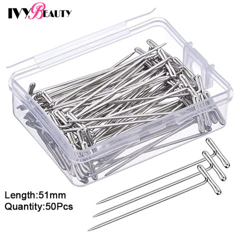 Long Wig T-Pins 50Pcs Silver Sewing Hair Needles Styling Tools For Holding Wigs Fix On Canvas Head Hair Wig Making And Display ► Photo 1/6