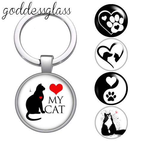 Love my cat Lovely cats dog cute Pet footprints glass cabochon keychain Bag Car key chain Ring Holder Charms keychains for Gifts ► Photo 1/6