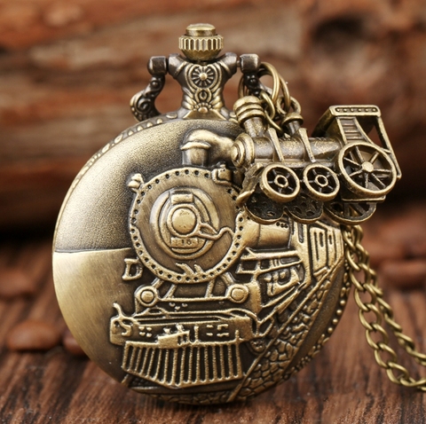 Bronze Train Locomotive Engine Quartz Pocket Watch Retro Necklace Pendant Chain Best Gifts for Men Women with Train Accessory ► Photo 1/6