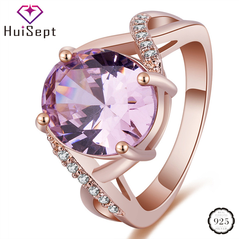 HuiSept Elegant 925 Silver Female Rings Oval Shape Pink Crystal Inlaid Zircon Ring Jewellery Wedding Engagement Gifts Rose Gold ► Photo 1/4