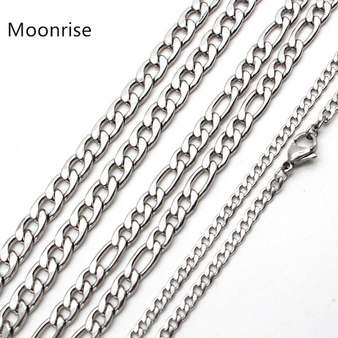 50cm 60cm 70cm Figaro Link Chain Jewelry Classic Curb Necklace 3-6MM Stainless Steel Silver Color Chain for Men Women ► Photo 1/6