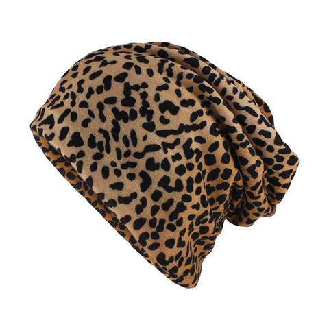 miaoxi Top Fashion Women Hat Striped Female Beanies Skullies Casual Polyester Leopard Scarf Cap Two Used Autumn Spring Warm Hats ► Photo 1/6