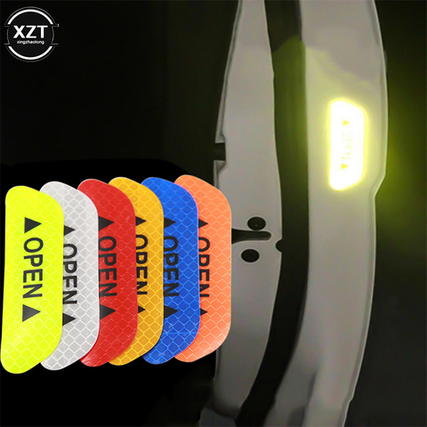 4Pcs/set Car Door Stickers Universal Safety Warning Mark OPEN High Reflective Tape Auto Exterior Motorcycle Bike Helmet Sticker ► Photo 1/6