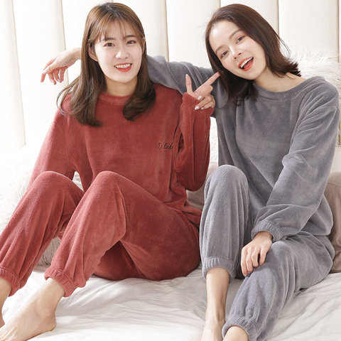 Winter Women's Flannel Velvet Pajamas Sets Sleepwear Thick Loose