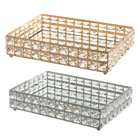 Make up Tray Crystal Cosmetic Organizer Tray for Wedding Home Vanity Decorating Fruit Cake Candle Candy Jewelry Tray ► Photo 1/6