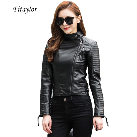 Fitaylor Autumn Women Punk Leather Jacket Soft PU Faux Leather Female Jackets Basic Bomber Leather Coats ► Photo 1/6