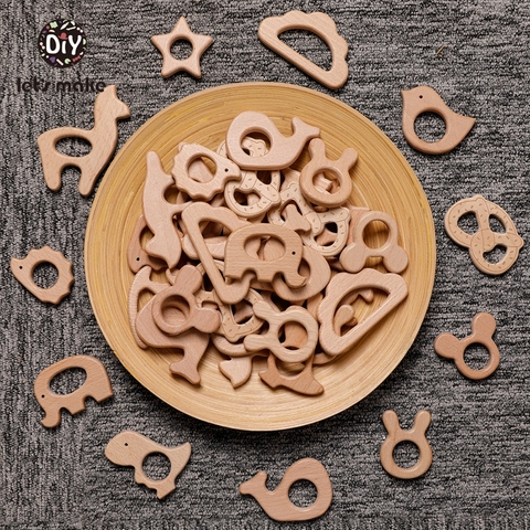 Let's Make 5pcs Wholesale Wooden Teether Rodent Pacifier Pendant Wooden Toys DIY Baby Necklace Gift BPA Free Beech Hedgehog Bird ► Photo 1/6