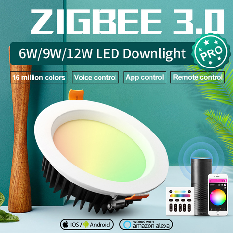 GLEDOPTO ZigBee 3.0 Smart Ceiling Downlight Pro RGBCCT 6W/9W/12W work with Amazon Echo Plus SmartThings App/Voice/Remote Control ► Photo 1/6