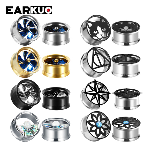 EARKUO Top Quality Stainless Steel Flower Fan Shape Ear Gauges Stretchers Expanders Body Piercing Jewelry Ear Tunnels Plugs ► Photo 1/6