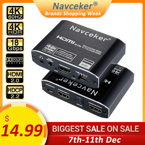 2022 HDMI Audio Extractor 4K HDMI SPDIF Converter 5.1 HDMI to HDMI to RCA Splitter Optic TOSLINK Switch Digital 7.1 HDMI Adapter ► Photo 1/6