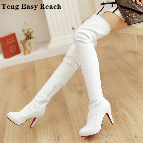 Sexy Spuer High Heel Over The Knee Boots Women Platform Stretch Boots Zipper Autumn Winter Fashion Women Shoes Black White ► Photo 1/6